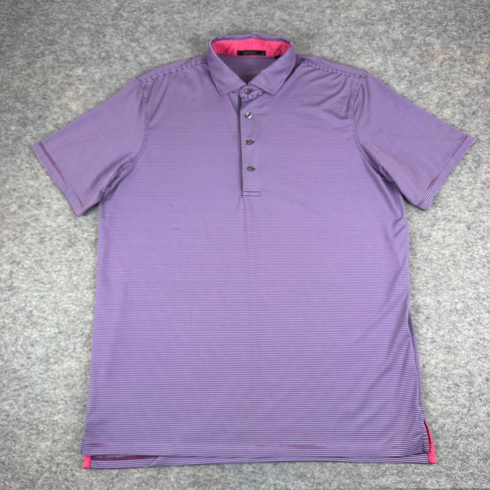 Greyson Polo Shirt Striped Polyester Stretch Purple Mens Large L